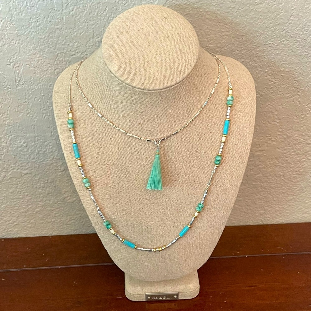 Silver Beaded Stella & Dot Tassel Necklace